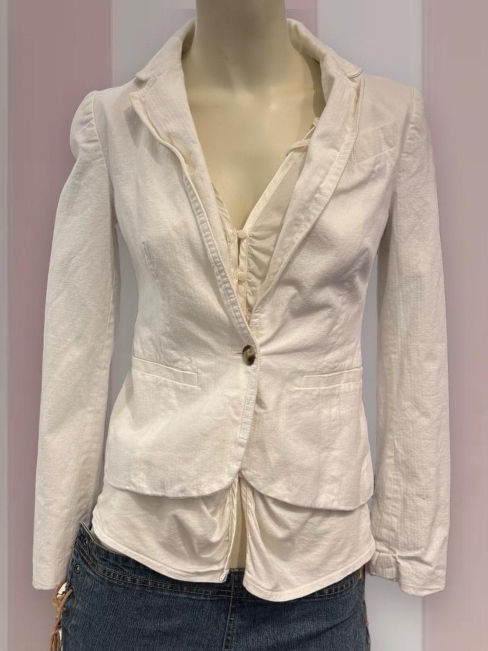 American Eagle vintage Y2K white denim blazer
